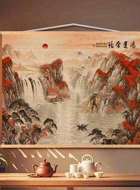 鸿运当头竹帘挂画客厅玄关墙画大尺寸壁画电表箱遮挡画卷帘装饰画