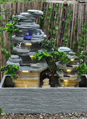 庭院流水加高鱼池造景喷泉摆件循环水招财客厅阳台落地风水轮景观