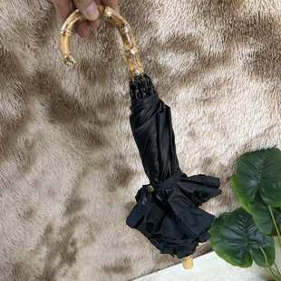 處理日系外貨傘黑膠遮陽傘荷葉花邊二折傘竹手柄彎鉤雨傘 微瑕特價