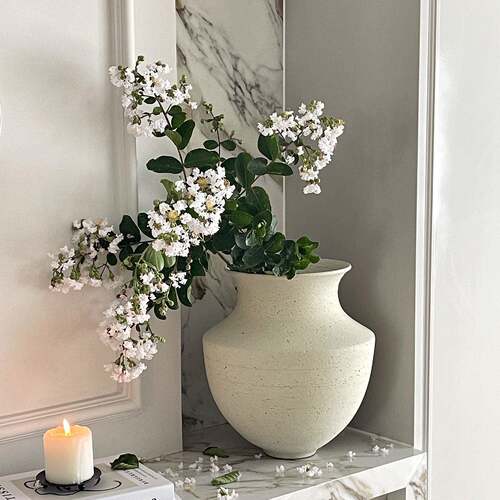 粗陶花器覆古陶罐侘寂风陶土陶瓷花瓶摆件白色绿植插花日式花盆