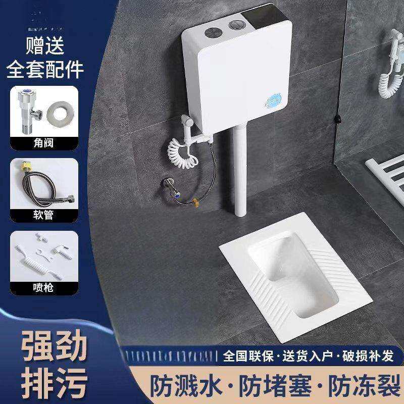 家用陶瓷防臭蹲坑式卫生间便盆大便水箱套装虹吸式源工厂一件