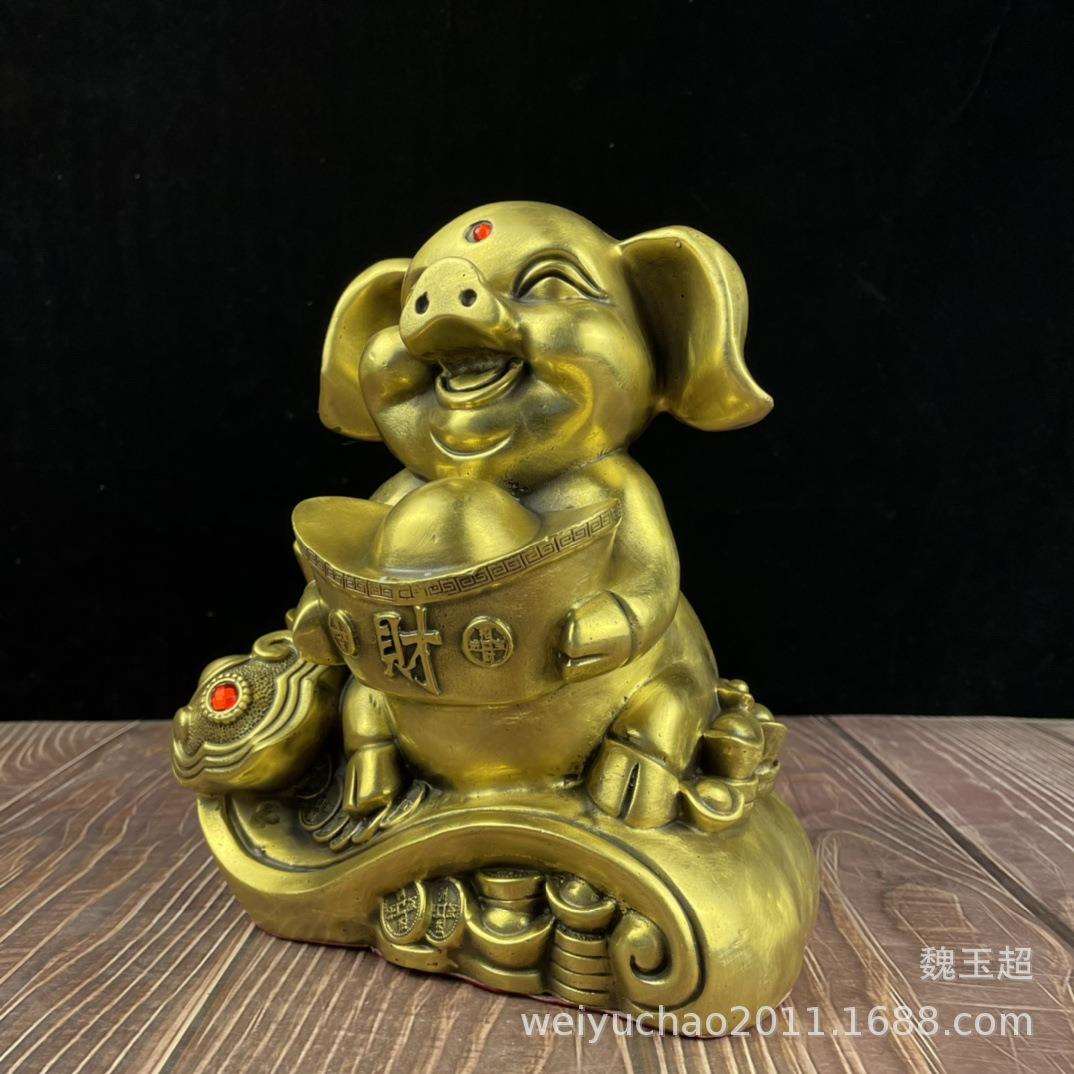 纯铜如意元宝猪纯铜猪摆件金猪元宝猪十二生肖猪家居装饰品摆设