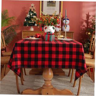 圣诞桌布新红黑格子酒店婚礼餐桌布Christmas tartan tablecloth