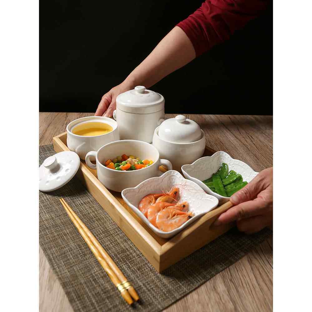 坐月子一套陶瓷一人餐具一人汤杯分餐碗和盘子一套坐月子俱乐部带