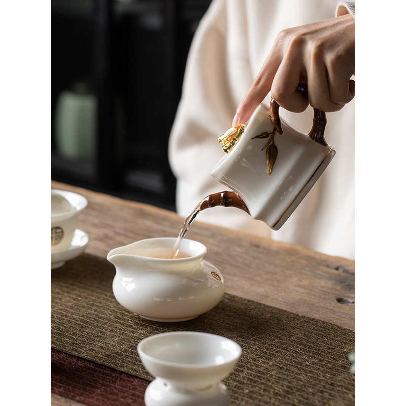 BTV4羊脂玉茶壶陶瓷单壶家用大容量泡茶壶知足中式功夫茶具套装
