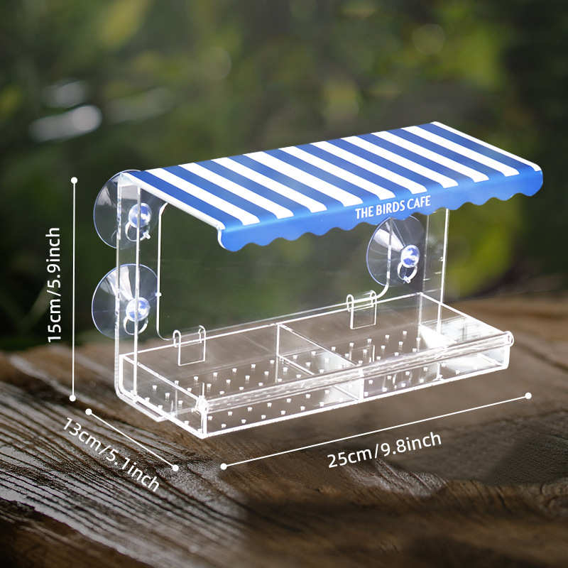 新款亚克力喂鸟器防摔透明户外防雨喂食器强力吸盘悬挂观鸟器