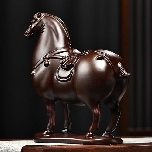 木雕摆件唐马实木质雕刻动物生肖家居装饰办公室开业红木工艺礼品