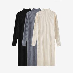 women neck dress long high with half Knitted coat