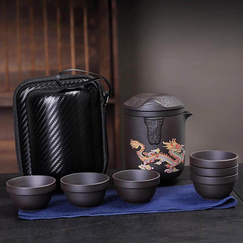 新款紫砂旅行功夫茶具套装遇热变色快客茶杯茶水分离轻奢户外泡茶