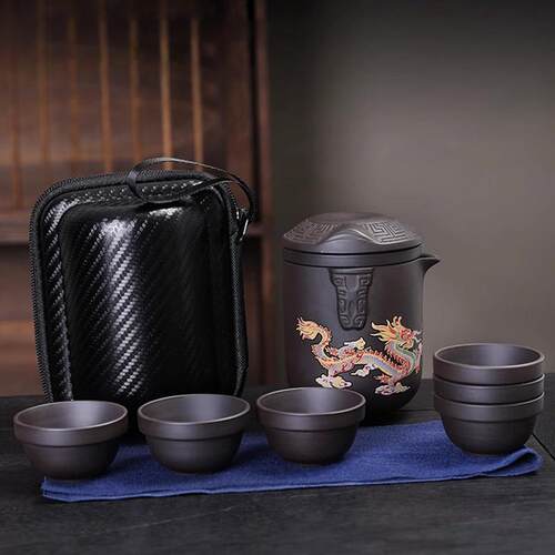 新款紫砂旅行功夫茶具套装遇热变色快客茶杯茶水分离轻奢户外泡茶