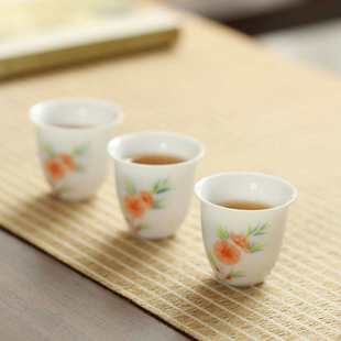 玉泥白瓷功夫茶具品茗杯陶瓷茶杯主人杯单杯喝茶小杯子釉下手绘