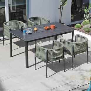 户外桌椅酒店晒民宿铝合室板金岩桌外常规休闲防水防铝艺绳编桌椅
