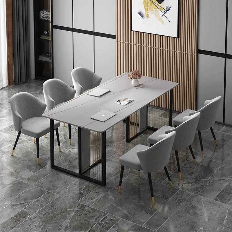 现代简约岩板办公桌会议室6-8人办公桌椅组合办公室长条会议桌