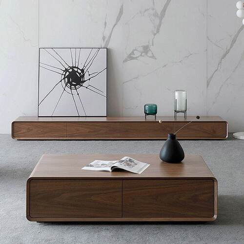 Jmo全实木电视柜极简风地柜胡桃色小户型客厅窄款落地整装电视柜