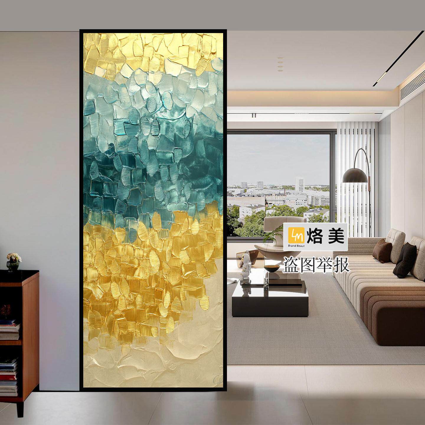 轻奢高端钢化玻璃艺术客厅屏风欧式入户隔断化妆室玄关背景墙定制