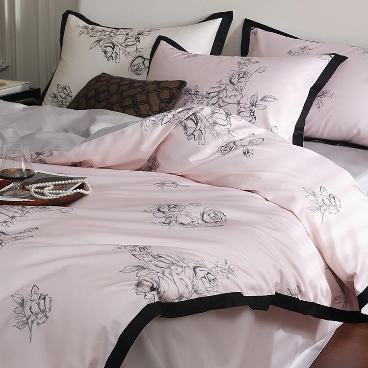 码类小资663情A调100S澳棉纯棉四件套素描风数印花天丝套床被上用