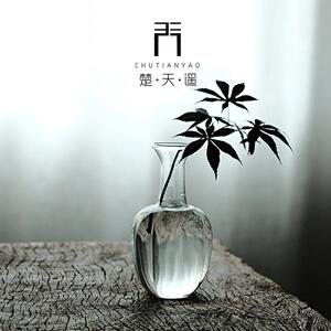 楚天遥仿宋玻璃花瓶中式禅意瓜棱玉净瓶插花花器茶道零配台面摆件