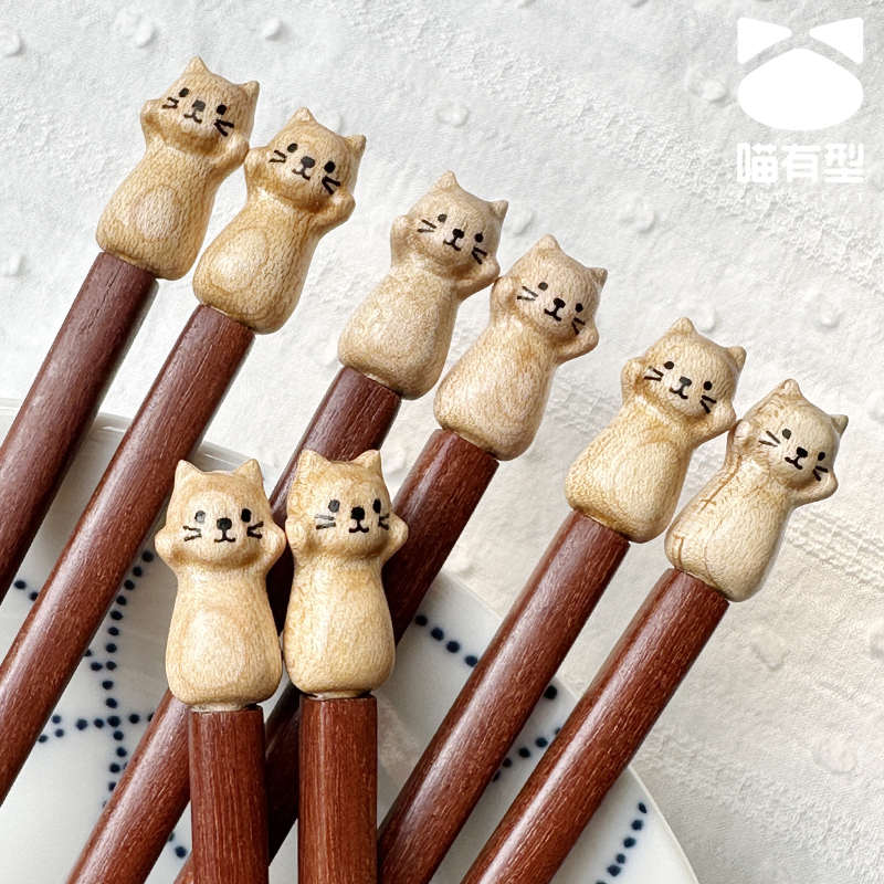 喵有型筷子家用2025新款可爱猫咪白枫木筷子单人装女生专用食品级