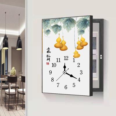 电表箱装饰画带钟表现代简约竖款免打孔遮挡配电箱电闸合客厅挂画