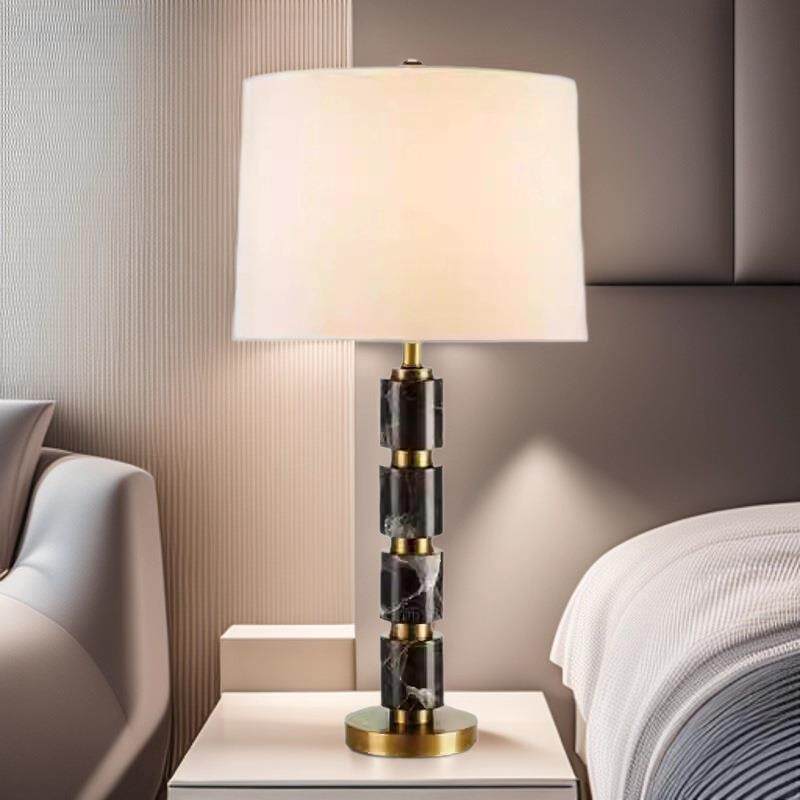 美式现代黑色花纹大理石台灯镀铜色云石样板房客厅卧室床头台灯