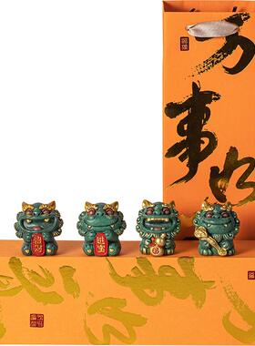 创意彩金青砂石风狮爷招财进宝可爱茶宠文房镇纸家居办公桌面装饰