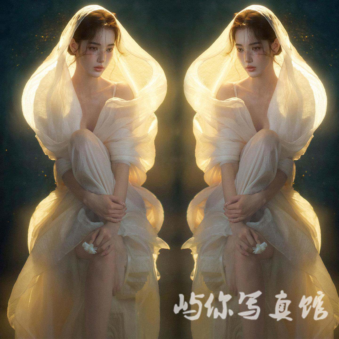 新款影楼氛围希腊神明少女光影油画清冷风唯美连衣裙气质肖像摄影