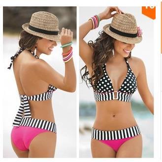 Cute polka dot split bikini neck strap women's