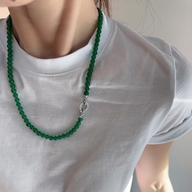 玉髓珠串多种戴法中长毛衣链珠珠项链绿色国风vintage高级感饰品