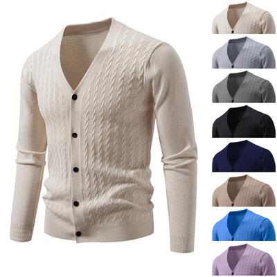 Men's V-neck knitted sweater, oversized cardigan jacket