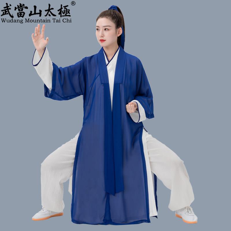 2025披纱道袍新款长袍太极服道服轻盈表演服飘逸披肩款男女演出服