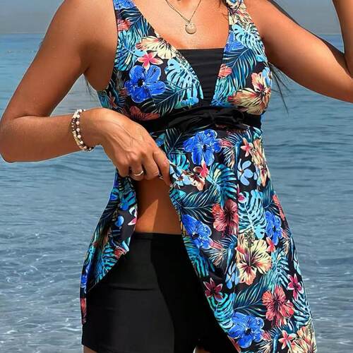 Womens Floral Print One Piece Swimsuit Halter Neck Flowy