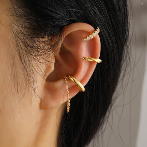 C-type ear hole free set with combination ear bone clip