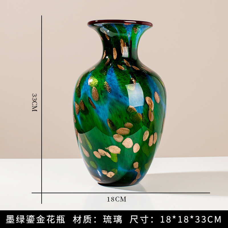 电视柜客厅轻琉璃装饰鎏金餐桌绿色角摆件花瓶奢现代创意几玄关