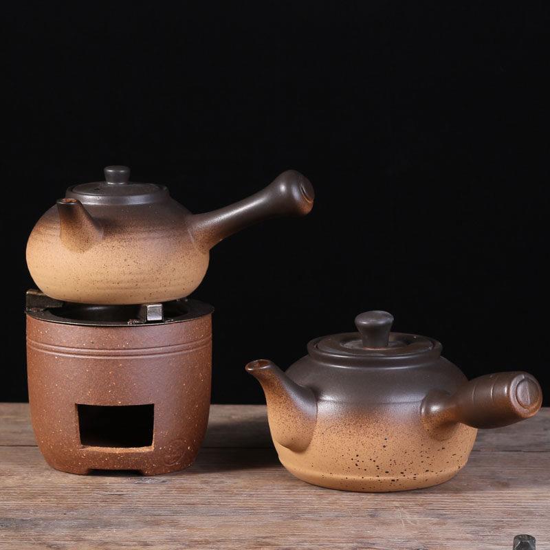 手工粗陶黄陶砂铫陶壶功夫茶煮水壶传统工艺复古风黄泥横把煮茶壶