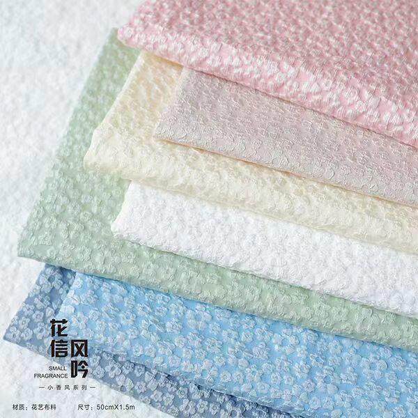 简约浮雕立体感微弹泡泡小碎花提花面料傣族泰国连衣裙蓬蓬裙布料