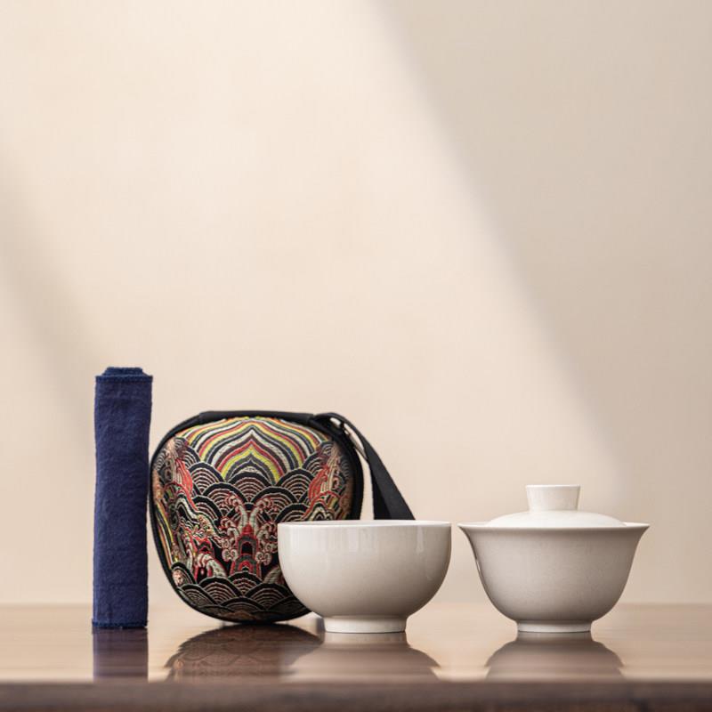 一人饮旅行茶具套组一壶三杯户外可携式快客杯户外露营泡茶壶茶杯