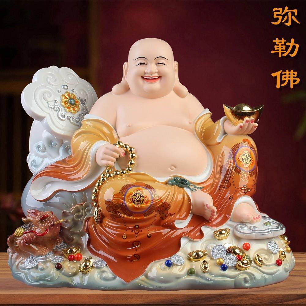 笑佛像大肚佛如意弥勒佛像招财家用供奉客厅树脂彷陶瓷汉白玉摆件