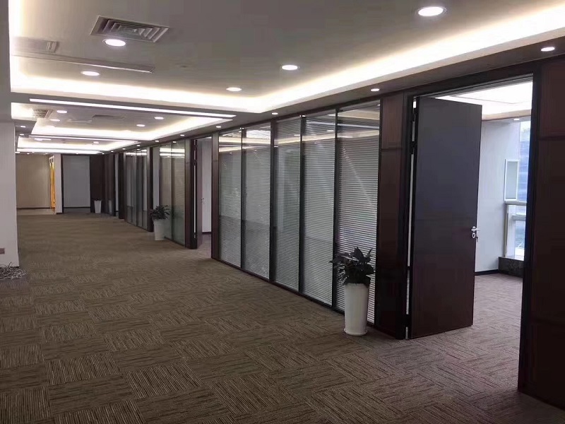 正品广州办公室中空百叶玻璃隔断房间墙 带门铝合金钢化双玻屏风