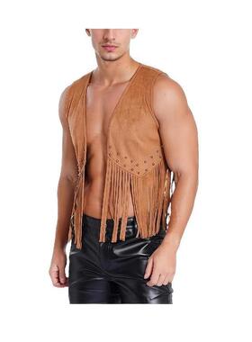 O 72891 Fringe Vest Men's Suede Front Open Retro Vest 复古流