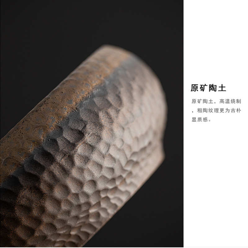 大号粗陶茶洗 日式锤纹手工复古杯洗笔洗窑变陶瓷鎏金釉创意水盂