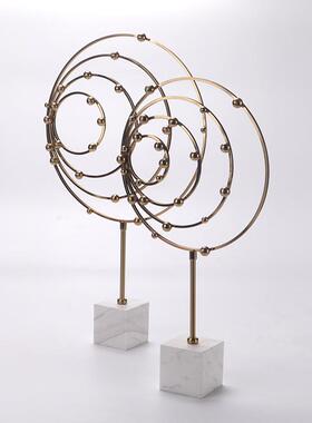 新款直销北欧式样板房客厅书房抽象不锈钢球形摆件古典酒店大堂软