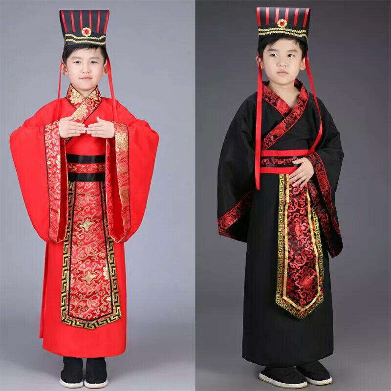 儿童古装避膝男古代汉服女书童直裾深衣国学服装演出服大臣