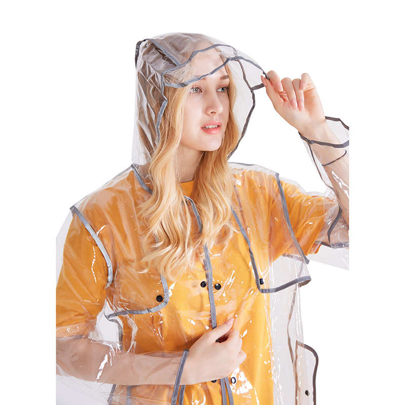 透明EVA雨衣反光包边成人户外骑行旅游长款雨衣 时尚夜光雨衣