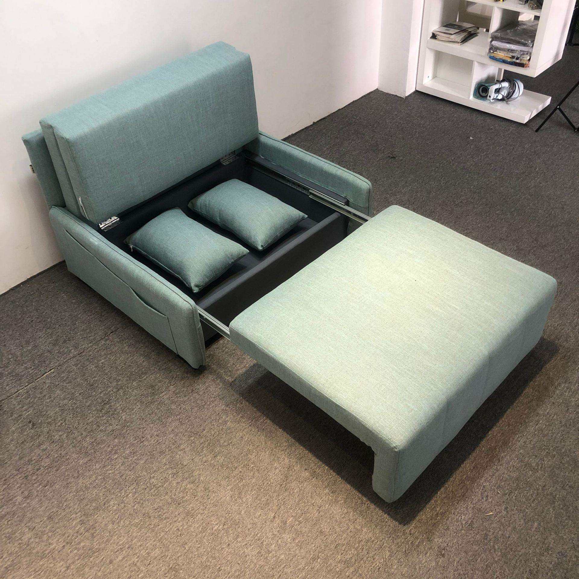 现代简约清新绿色棉麻可全拆洗面料矮扶手小户型卧室沙发床