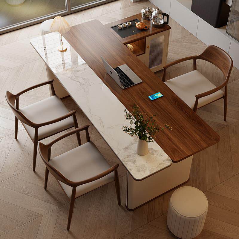 实木岩板茶桌椅组合现代办公室烧水壶一体茶台家用阳台简约小茶桌