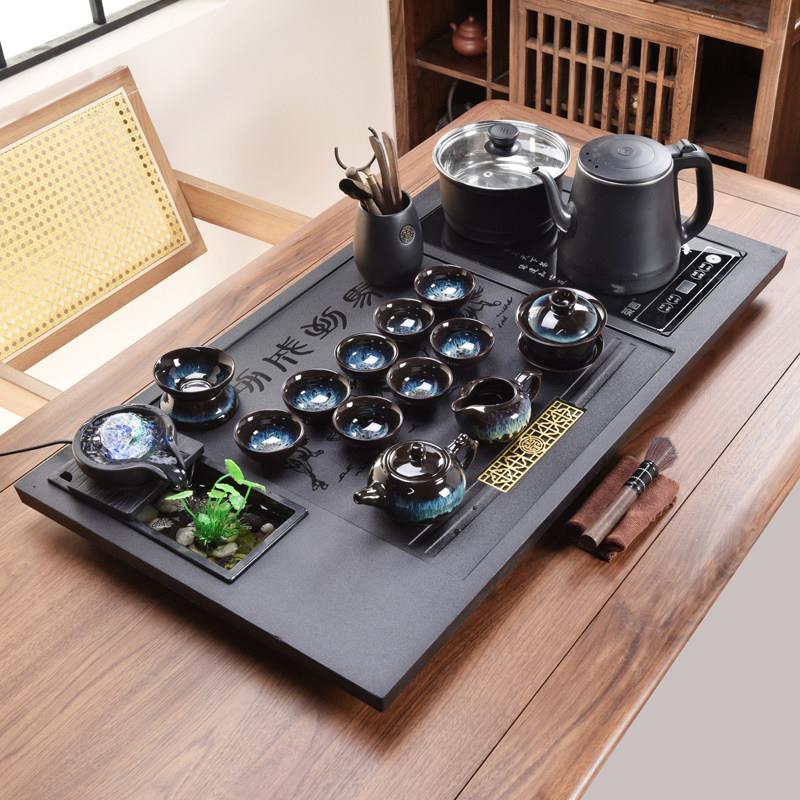 流水茶盘全自动茶具套组一整套家用底部上水茶台石头功夫茶具套组