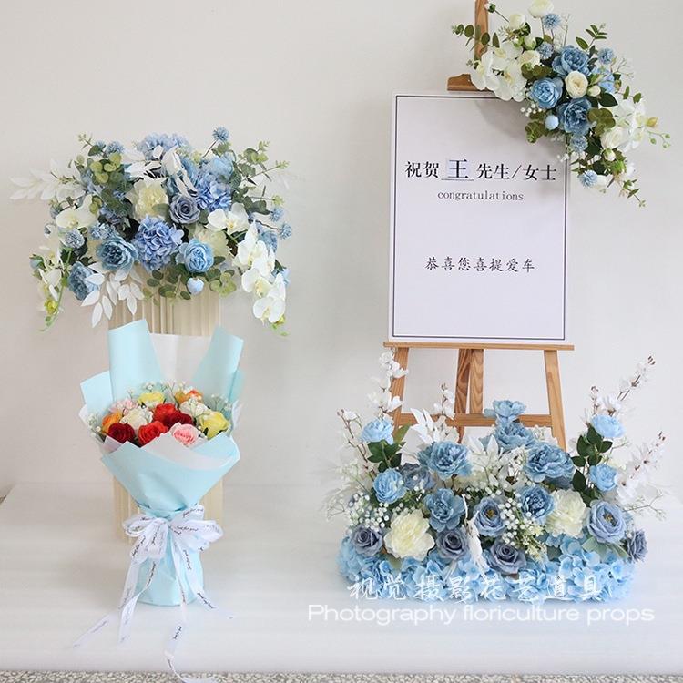 交车仪式橱窗婚AL102770礼布置柱花摆件假花纸4宾s店花迎PVC牌柱