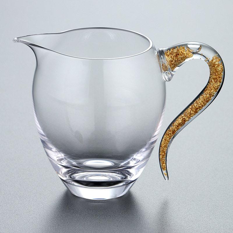 水晶金箔玻璃侧把公道杯茶壶茶漏一体套装功夫茶海加厚分茶器过滤