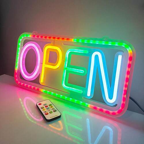 led霓虹灯遥控款open发光字母营业标志灯幻彩闪烁装饰灯广告灯牌