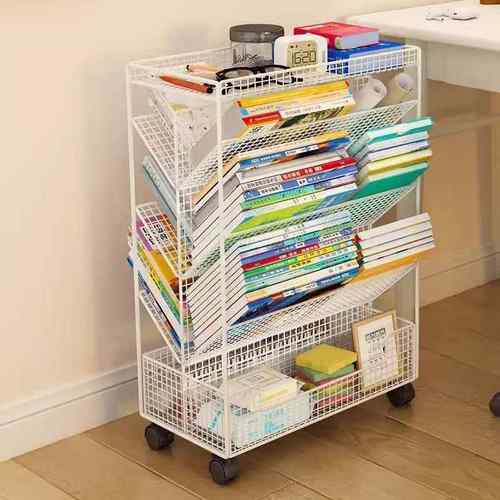 可动桌边收纳小书架教室旁学生书架本置物架立架移书桌面书桌ltao